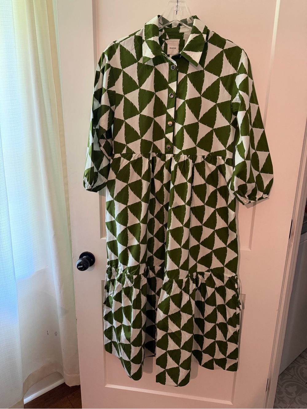 Maeve Green and White Geometric Maxi Dress